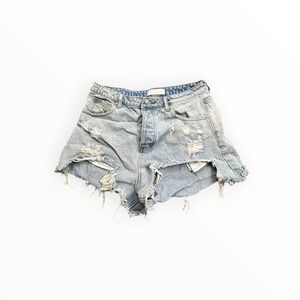 Stella Denim Shorts Womens L Light Blue‎ High Waisted Distressed Cutoff S80149